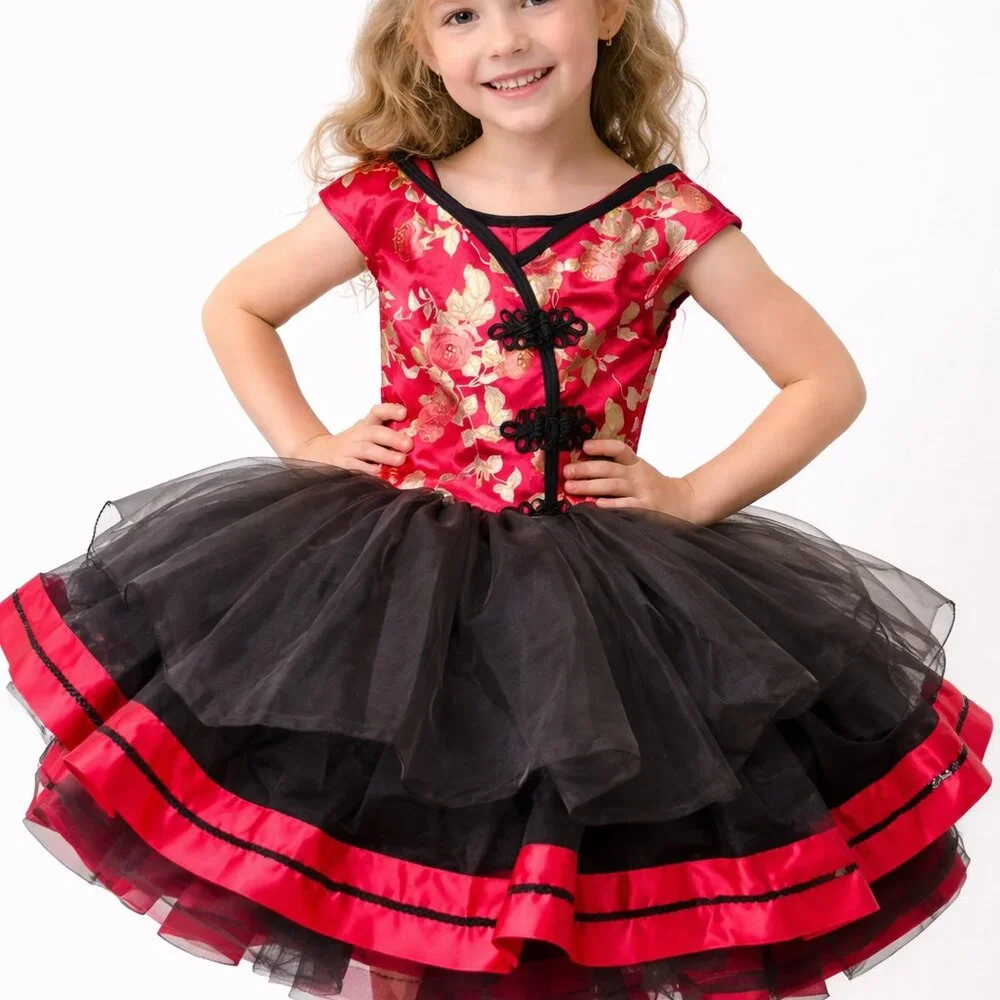 Weissman Girls Red Sequin Dance Costume Tutu MC Asian Style Recital - Picture 1 of 13